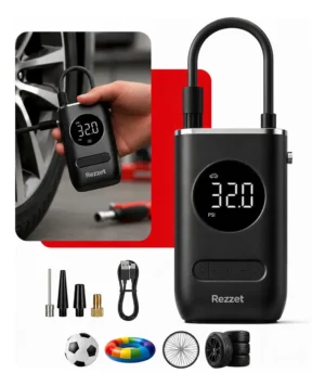 Mini Compressor Digital Portátil Rezzet para Carro Moto e Bicicleta com Calibrador Digital
