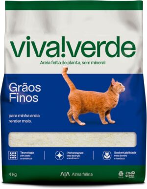 Areia Higiênica Biodegradável Viva Verde para Gatos Grãos Finos 4kg