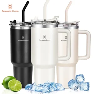 ROMANTIC CROWN Copo Térmico Inox Portátil 600ml/1.2l com Tampa e Canudo Garrafa Térmica Inoxidável