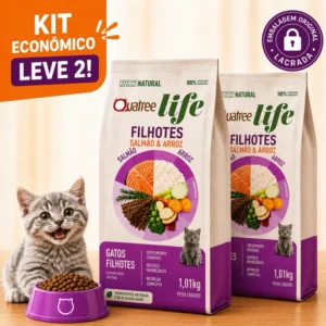 Kit Ração Gato Quatree Life Ração Gato Filhote Salmão 1kg 2 pacotes Ração Natural