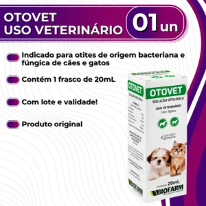 Medicamento Otológico Pet Otovet Biofarm 20mL Para Higiene e Tratamento de Ouvido