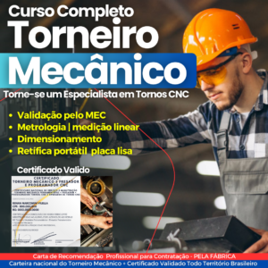 Curso Completo de Torneiro Mecânico Ferramenteiro, Fresador e Ajustador – Vídeo Aulas + Ebook